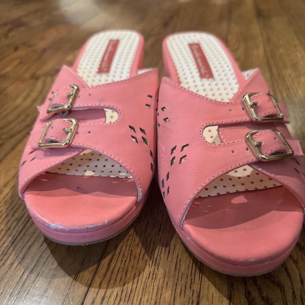 But Another Innocent Tale Pink Wedge Sandals